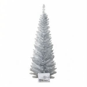 Árbol de Navidad Artificial de 6 Pies, Plástico Plateado, Decoraciones de Interior, Base Incluida, Sin Luces, Fácil Instalación - Product Image 1