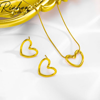 Parure Collier et Boucles d'Oreilles en Acier Inoxydable Plaqué Or 18K PVD, Cœur Torsadé Creux, Chaîne Minimaliste pour Femme, Bijoux de Clavicule