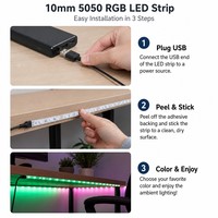 Lampu Strip LED Tembaga 5V USB 60LED/m 5050 RGB IP20 10mm Fleksibel Dapat Dipotong Perekat Sendiri Plug&Play untuk Dekorasi Meja PC Ruangan