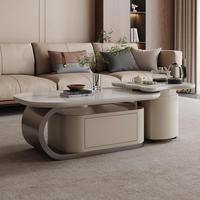 Table de cocktail haut de gamme en pierre frittée avec rangement pour hôtel et maison
