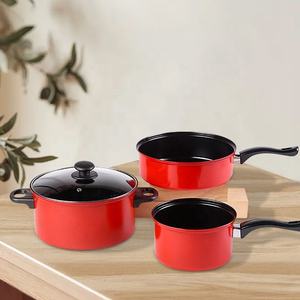 Juego de utensilios de cocina multifunción, Ollas de hierro con mango de baquelita antiadherentes, color rojo, 4 unidades - Product Image 1