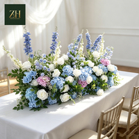 Chemin de table en tissu de soie artificielle fait main, avec roses blanches et gypsophile, pour la décoration de mariages, banquets et remises de diplômes