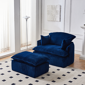 Sillón Moderno Blanco, Otomana Cuadrada, Tapizada en Tela de Pana, Sofá Cama, para Sala de Estar, Dormitorio, Villa o Apartamento - Product Image 1