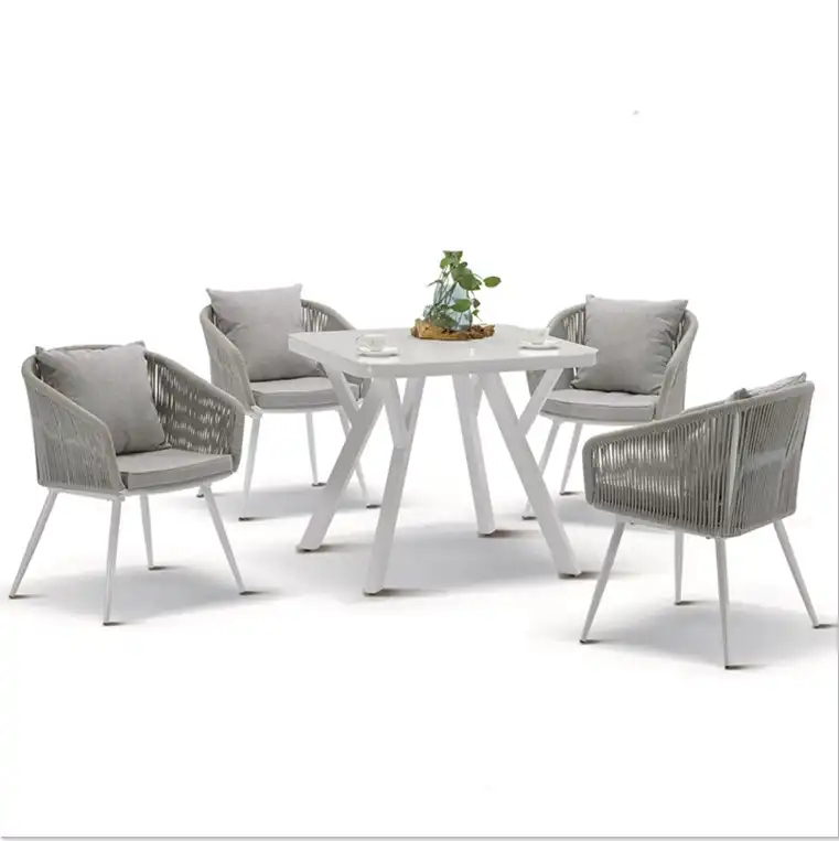 ヨーロピアンスタイルの織りベルトベルトロープ全天候型屋外家具ダイニングガーデンパティオコーヒー4椅子テーブル