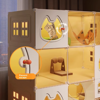 Grande Villa Pliable pour Chat avec Cabine, Cage Intérieure Intégrée, Bac à Litière, Motif Animalier, Maison pour Chat avec Une Chambre et Un Salon