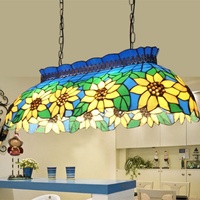Lámpara de Araña Colgante de 6 Luces con Forma de Girasoles, Hecha a Mano, de Cristal Tiffany, con LED de Alto CRI 80, Luz Blanca Cálida, Estilo Europeo, para Comedor