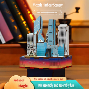 Caja Musical de Madera 3D de Chao Tong con Paisaje de Hong Kong, Modelo Arquitectónico Hecho a Mano, Adorno Antiestrés, Regalo de 5 Estrellas - Product Image 2