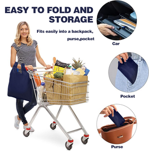 Reusable Grocery Bags Foldable 52cm Lightweight Nylon Tote Folds Into Pouch Carabiner Clip <b>Hook</b> Reinforced Handles 6 Colors Bulk - Product Image 5