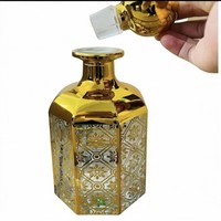 Vente en gros de flacons de parfum arabes de luxe en verre imprimé or, 150 ml, 250 ml, 450 ml, avec couvercle en verre, flacon de parfum fantaisie, luxe arabe