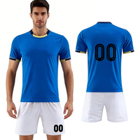 Maillot de football personnalisé en polyester respirant pour hommes, uniforme de sport bleu, t-shirt pour hommes