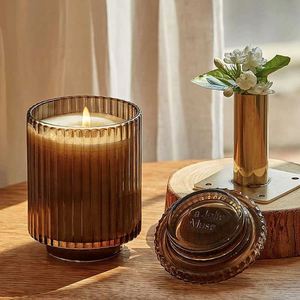 Vela Aromática La Jolie Muse en Frasco de Vidrio Ambar Acanalado, con una Sola Mecha, Aromaterapia, Decoración Nórdica para el Hogar - Product Image 1