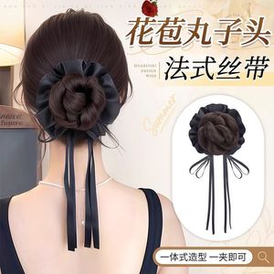 Chignon à clipser en ruban noir avec texture réaliste pour femmes, accessoires de coiffure - Product Image 3