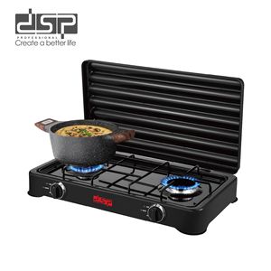 Estufa de Gas Portátil Dsp de Doble Quemador para Acampar al Aire Libre con Tapa y Construcción Metálica - Product Image 1