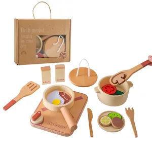 Juguete Montessori, juego de cocina para niños, accesorios de comida y utensilios de cocina, juego de chef de madera, juego de simulación para niños pequeños