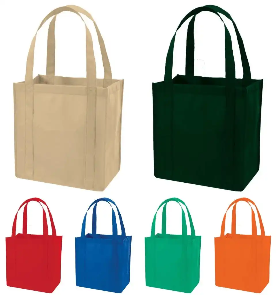 Ucuz Tote çanta özel baskılı geri dönüşümlü kumaş olmayan dokuma alışveriş torbaları ile Logo
