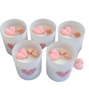Vela Aromática con Aroma a Corazón de Diamante, Color Rosa, en Frasco de Vidrio Blanco y Dorado, Tapa de Madera, Hecha a Mano, Aromaterapia, Cera de Soja, Larga Duración, Navidad - Product Image 1