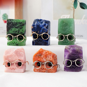 Kristal alami diukir patung landak batu pahatan tangan hewan dengan kacamata dekorasi DIY - Product Image 2