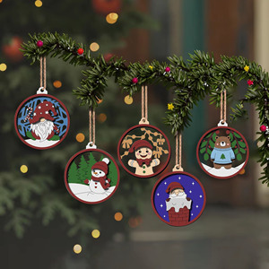 Juego de Adornos Colgantes de Madera con Diseño de Dibujos Animados de Invierno, Santa Claus, Muñeco de Nieve y Hombre de Jengibre, Cortados con Láser, Decoración para Árbol de Navidad, Habitación Infantil - Product Image 1