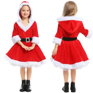 Kostum Cosplay Anak Perempuan Santa Claus Kostum Pesta Natal untuk Anak-anak