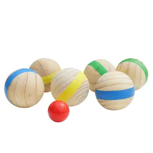 木製屋外おもちゃ木製ペタンクボールセットウッドボッチセット7ボール屋外裏庭ゲーム子供用