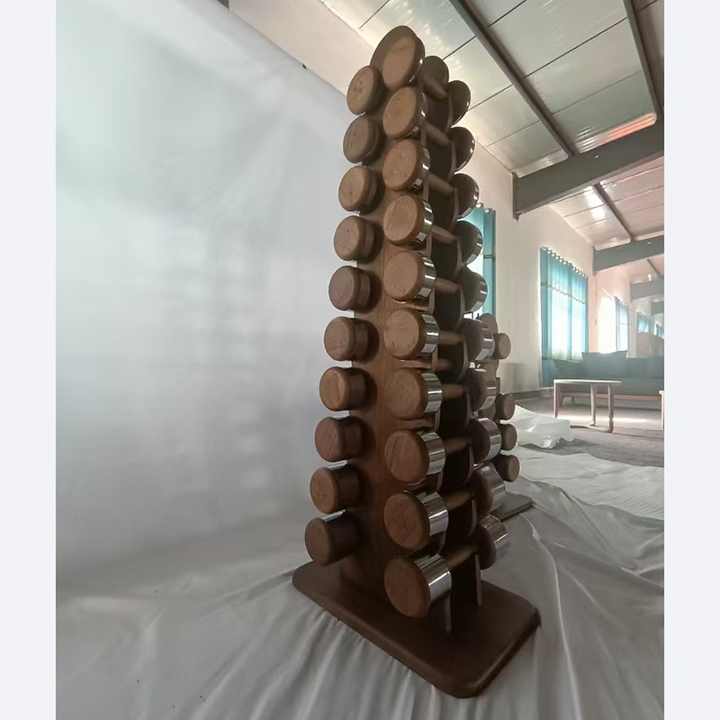 New design highend gym equipment Wooden steel dumbbell set