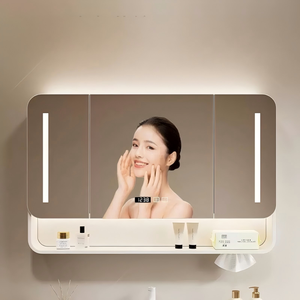 Arc Wall Mounted Bathroom Mirror Cabinet Vanity Mirror with LED <strong>Light</strong> Anti Fog Storage Cabinet Space Saving Bathroom Organizer - Product Image 5