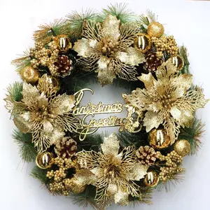 2024 Best Selling Christmas Garland Ornaments Luxury Decoration Christmas Wreath With Shiny Gold Ball