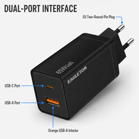 Charger USB-C 65W Grosir, Charger Cepat Dual Port, Colokan EU, Tipe-C USB-A, Blok Charger Dinding Teknologi GaN untuk iPhone iPad Samsung
