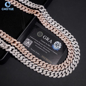 Precio de Fábrica Cadena Cubana de Plata de Ley S925 con 2 Filas de Moissanita VVS Certificada GRA, Estilo Hip Hop Iced Out, Collar de 13MM de Ancho - Product Image 1