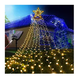 Impermeabile solare 350 LED 8 modalità Topper Star Outdoor albero di natale giardino Led cascata stringa fata luce per la decorazione dell'albero di natale