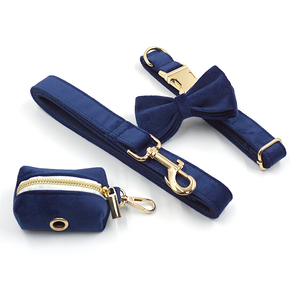 <span class=keywords><strong>Harness</strong></span> Anjing Heyri Pet Supplies, <span class=keywords><strong>Harness</strong></span> Anjing Mewah Bahan Beludru Biru Lembut yang Dapat Disesuaikan, Dilengkapi Tali, Kerah Dasi Kupu-kupu, dan Tempat Kantong Kotoran Anjing - Product Image 2