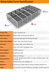 Fenêtre de toit rétractable modulaire motorisée en verre trempé transparent isolant, abri pour <span class=keywords><strong>spa</strong></span>, couverture pour piscine - Product Image 4