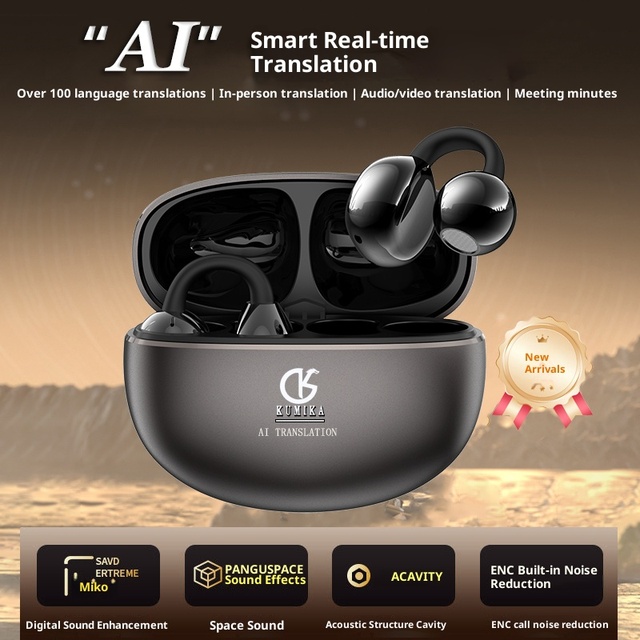 J07AI Intelligent Real-time AI Translation Sports Headphones LED ENC Noise Cancellation Ear-clip Design Cross-border