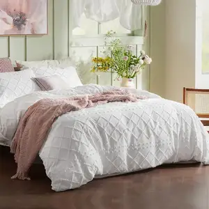 Queen - Boho Bedding, Tufted Queen Duvet Cover for All Seasons, 3 Pieces Chic Home Bedding Duvet Cover