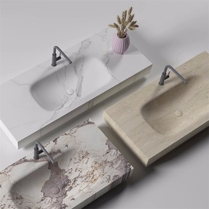 Lavabo Integrado de <span class=keywords><strong>Diseño</strong></span> Moderno en Tablero Laminado Curvado en Caliente, Lavabo Rectangular con Ranura de Drenaje para Muebles de Baño - Product Image 1