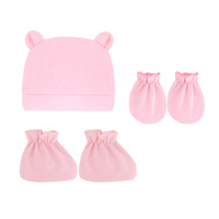 Gorro de bebé de color sólido, guantes, cubierta de pie, conjunto de 3 piezas para recién nacidos de 0 a 3 meses para la temporada de invierno para comercio exterior