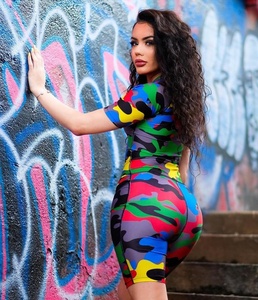 <span class=keywords><strong>Tuta</strong></span> <span class=keywords><strong>Aderente</strong></span> da Donna 2025, Moda Europea e Americana, Stile Camouflage con Colletto Aperto - Product Image 3