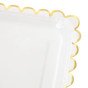 Modern Square White Gold Paper <b>Plates</b> Factory Direct OEM Disposable for Weddings Bridal <b>Showers</b> Scalloped Edges Hot Selling - Product Image 5
