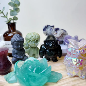 Figuras de Piedras de Cristal al por Mayor de Fábrica, Producto Espiritual, Artesanías Curativas de Cuarzo Rosa y Fluorita para Decoración del Hogar - Product Image 3