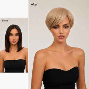 Perruque courte synthétique beige blonde style pixie, avec frange latérale, perruque complète tendance pour <span class=keywords><strong>femme</strong></span> moderne, vente en gros d'usine - Product Image 2