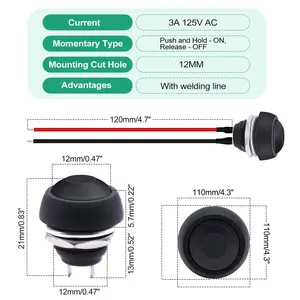 16mm 19mm 22mm Flattest Metal Momentary Waterproof 12V Led Illuminated RGB Ip67 Stainless Steel Metal Push Button Switch 12mm