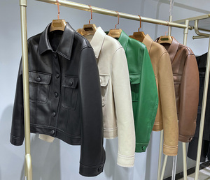 Offre Spéciale Moutons En Cuir Crop Veste Tournent Vers Le Bas Populaire Véritable Veste En Cuir Femmes - Product Image 4