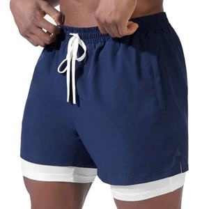 High Quality Custom logo Double <b>Layer</b> Lightweight Athletic Compression Liner Training Workout 2 in 1 Men Gym Running Shorts - Product Image 5