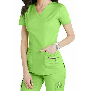 OEM customed New Fast Delivery <span class=keywords><strong>Medical</strong></span> Scrub uniforme Jogger set antirughe da donna con bottone montato - Product Image 3