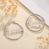 Pendientes de Aro con Letras y Nombre Personalizado, Aretes con Corona, Acero Inoxidable, Oro de 30mm, 18K, para Bebés