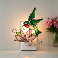 Lampe murale décorative artisanale Art Déco en vitrail, motif colibri et fleur, veilleuse à brancher, cadeau artisanal pour la maison