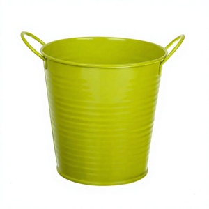 Bac à raboteuse rond en métal, conteneur de plantes Style seau avec poignées, coloré, vert, petite taille - Product Image 1