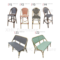 Tabouret de bistrot empilable noir et blanc en rotin tressé et bambou pour mobilier de café extérieur