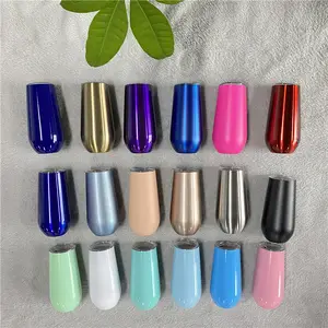 Cannelures multicolores à double paroi isolée sous vide en acier inoxydable 304, tasse à champagne, thermos en verre, 6oz, 1 pièce - Product Image 1