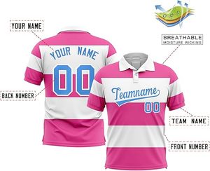 Polo rayé rose personnalisé, uniformes d'équipe par sublimation, concevez votre propre logo, vêtements de sport personnalisés pour hommes, usine de vêtements OEM - Product Image 3